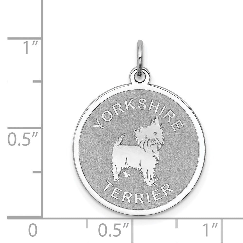Sterling Silver Laser Etched Yorkshire Terrier Dog Pendant, 19mm