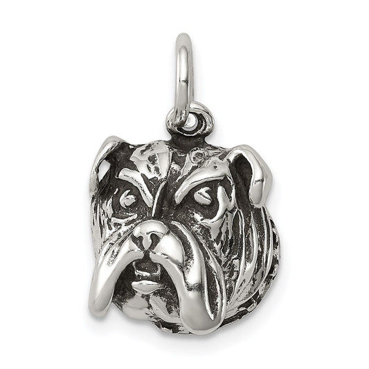Sterling Silver 12mm Antiqued Bulldog Head Charm or Pendant