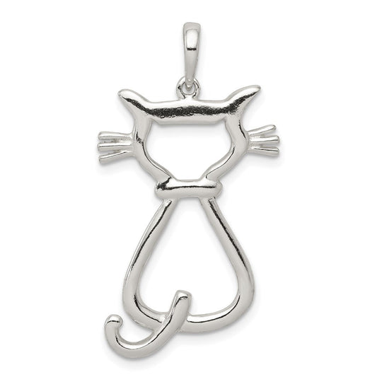 Sterling Silver 25mm Polished Cat Silhouette Pendant
