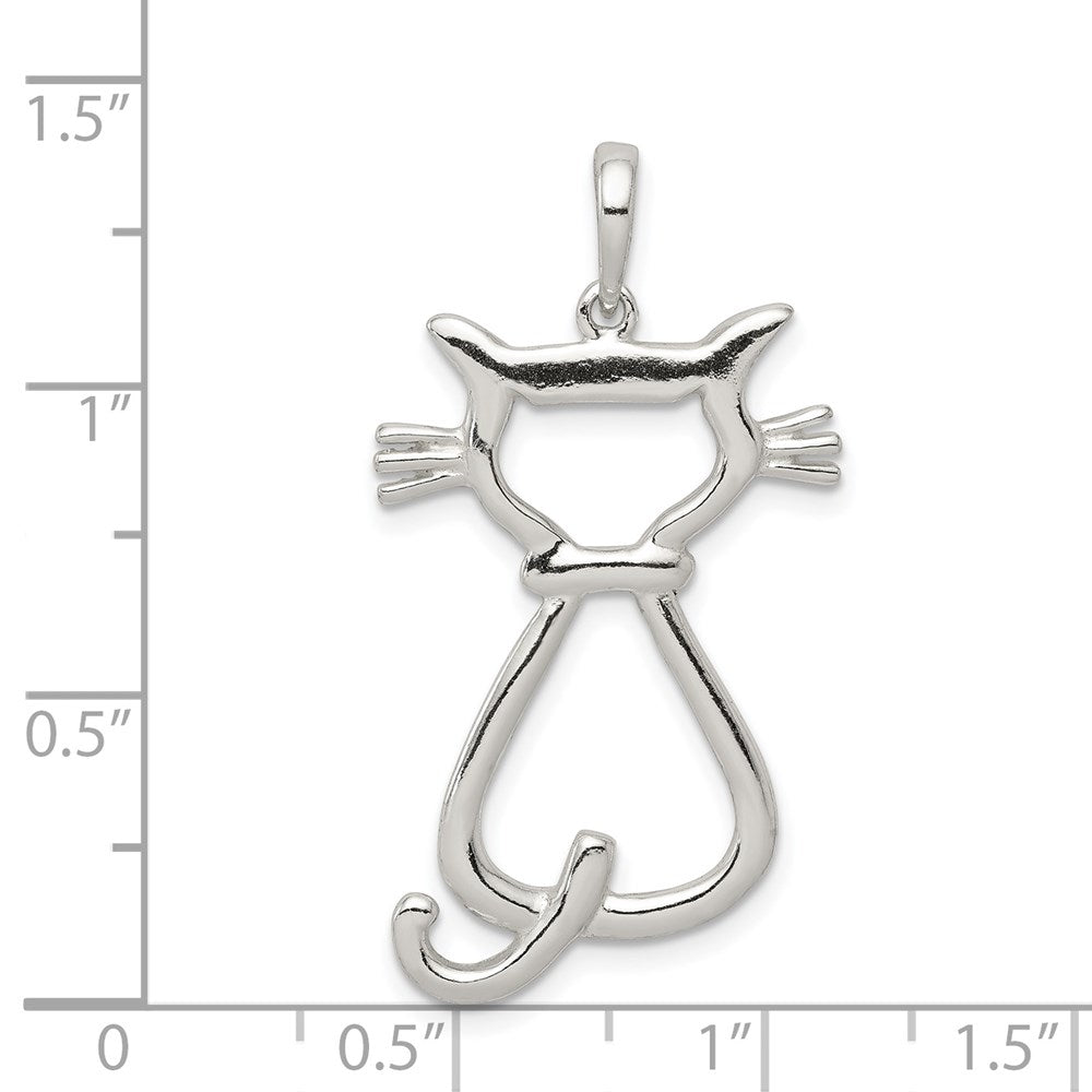 Sterling Silver 25mm Polished Cat Silhouette Pendant