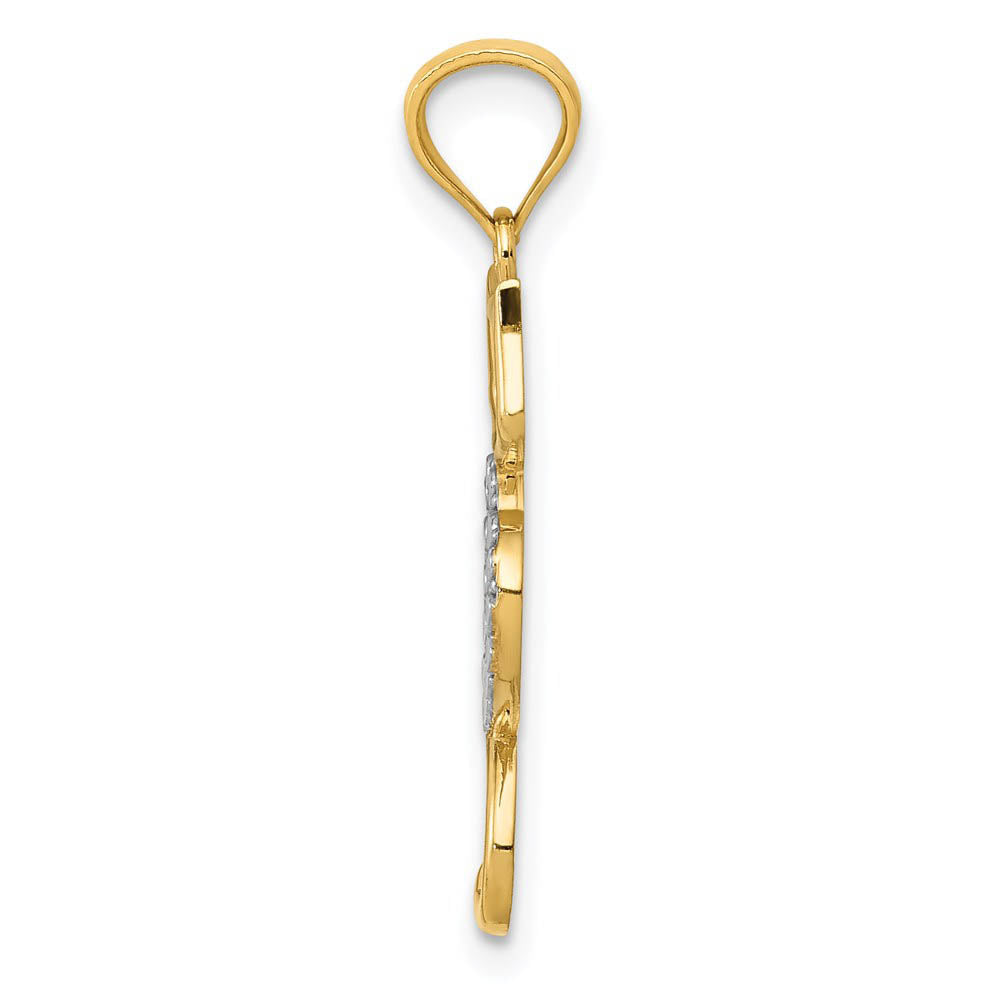 14k Two Tone Gold Cat and Heart Silhouette Pendant, 11 x 26mm