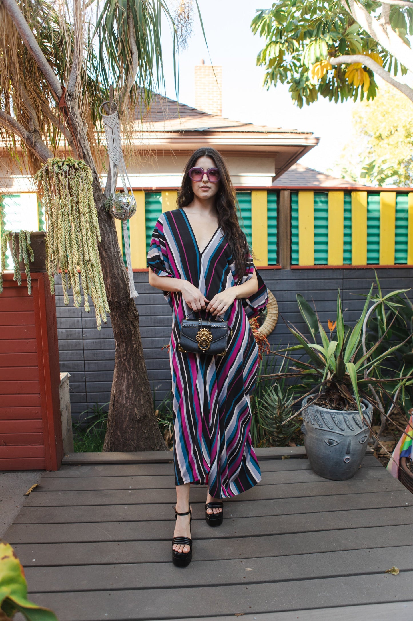 Raspberry Stripe Caftan Kaftan Dress