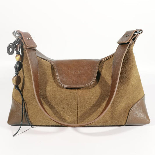 Stylish Hobo Bag with Premium Nubuck Leather Adjustable Strap - Gold and Brown Colorblock Design