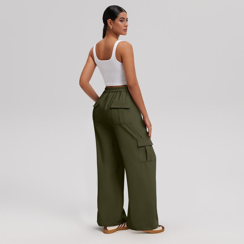 Oqqfitness Womenswear Cargo Pants High Waisted Casual Maxi Pants Minimalist Wideleg Y2K Baggy Streetwear with 6 Pockets Bottom