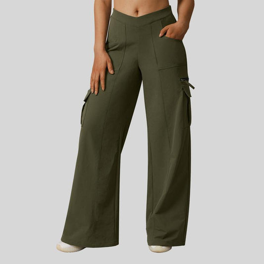Oqqfitness Womenswear Cargo Pants High Waisted Casual Maxi Pants Minimalist Wideleg Y2K Baggy Streetwear with 6 Pockets Bottom