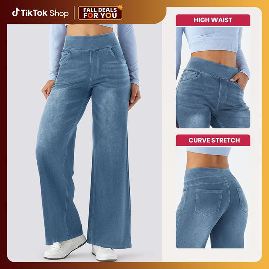SHOWITTY Women'S Wide-Leg High Waisted Straight Leg Jeans with Pockets – Stretchy Denim Pants
