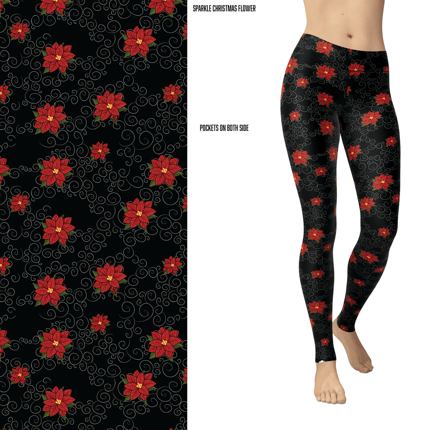 Poinsettia Christmas Flowers Leggings