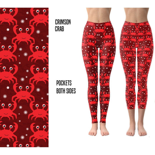 Crimson Crab  Leggings in Capri and Full Length with Pockets