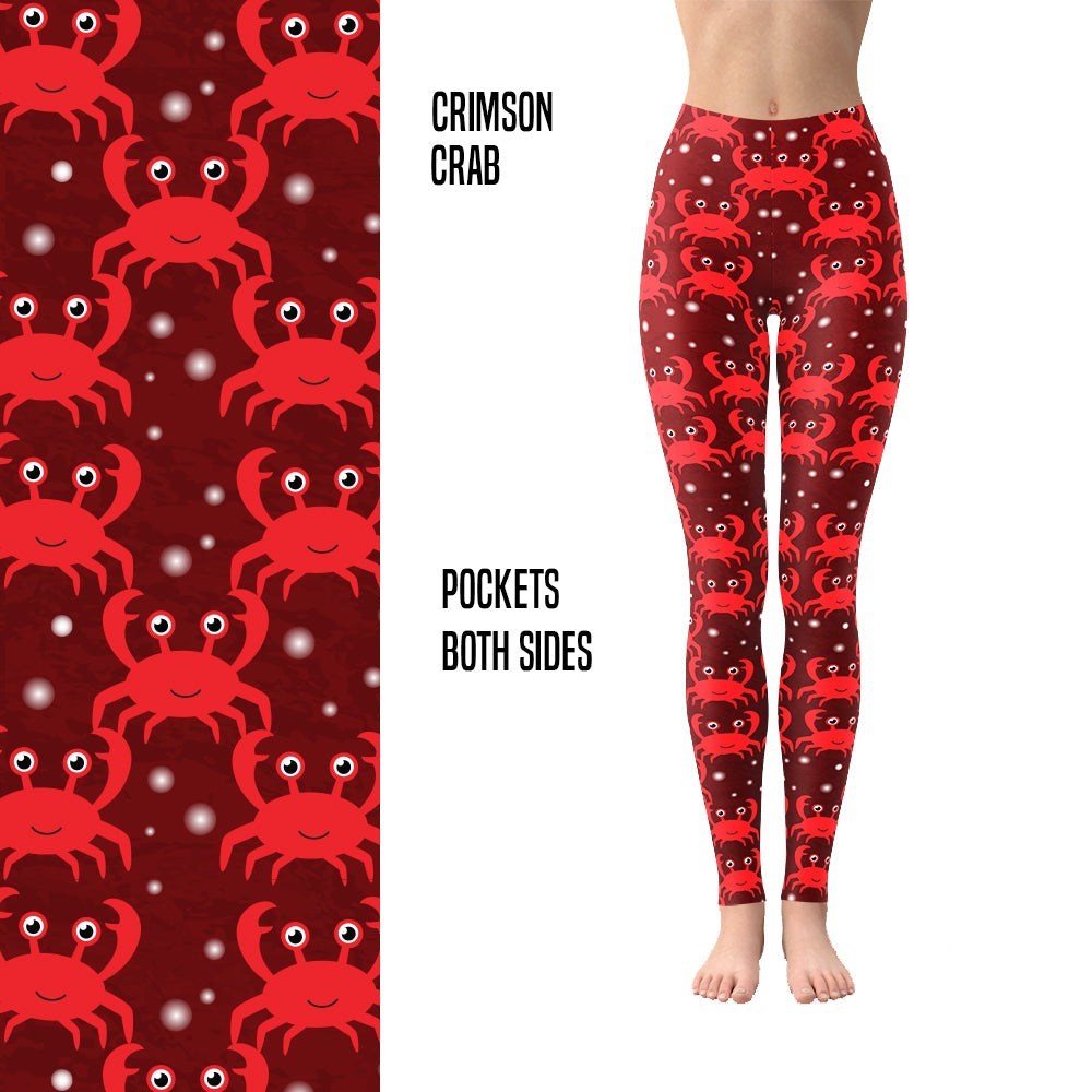 Crimson Crab  Leggings in Capri and Full Length with Pockets