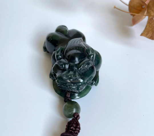 Dark Green Jade Pendant, Pi Xiu 44mm