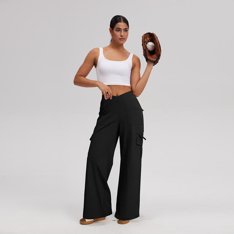 Oqqfitness Womenswear Cargo Pants High Waisted Casual Maxi Pants Minimalist Wideleg Y2K Baggy Streetwear with 6 Pockets Bottom