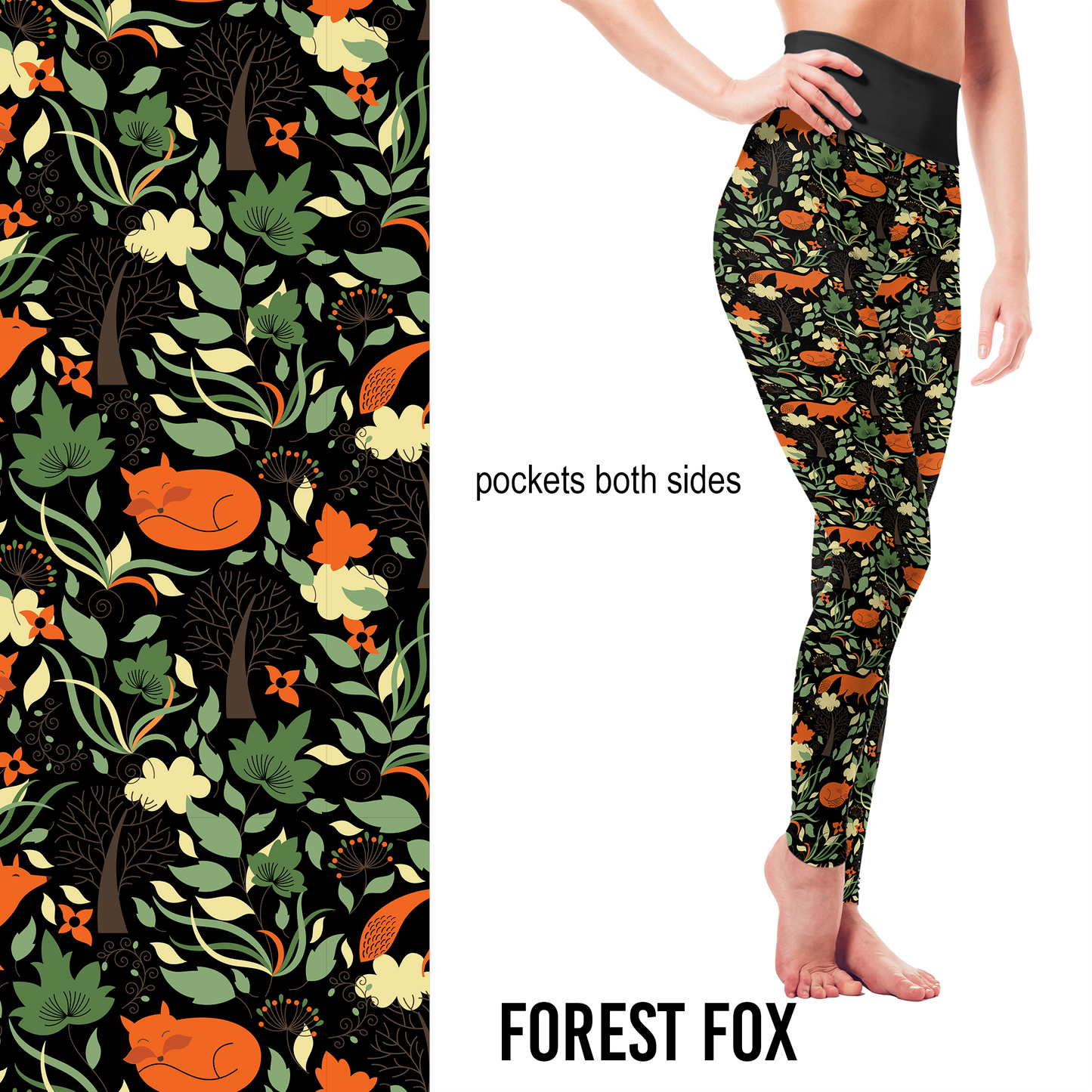 Forest Fox – Woodland Leggings with Pockets -  Pre-Order
