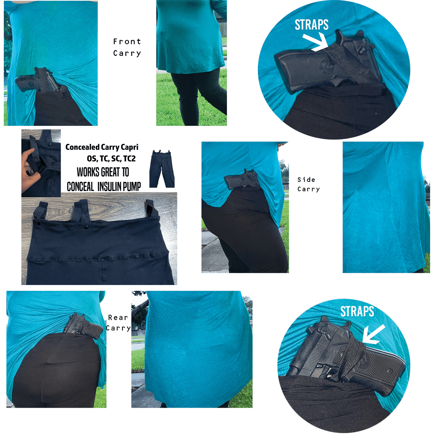 Concealed Carry Black  Leggings 230 gsm Thick Not See Through - Capri Length