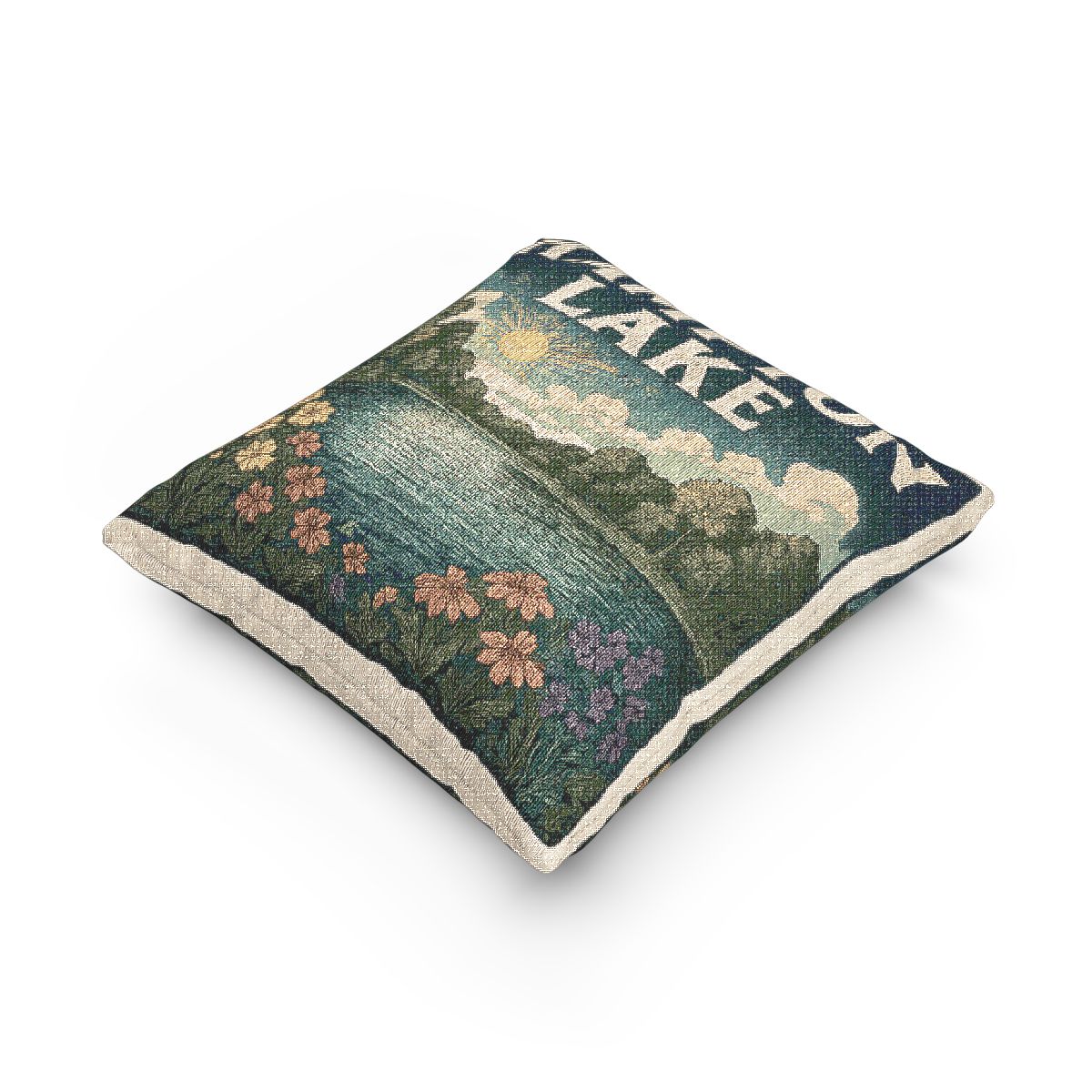 Hampton Lake Woven Pillow | Rustic Home Decor, Nature Accent, Lake House Gift, Boho Living Room Accessory, Cozy Cabin Decor