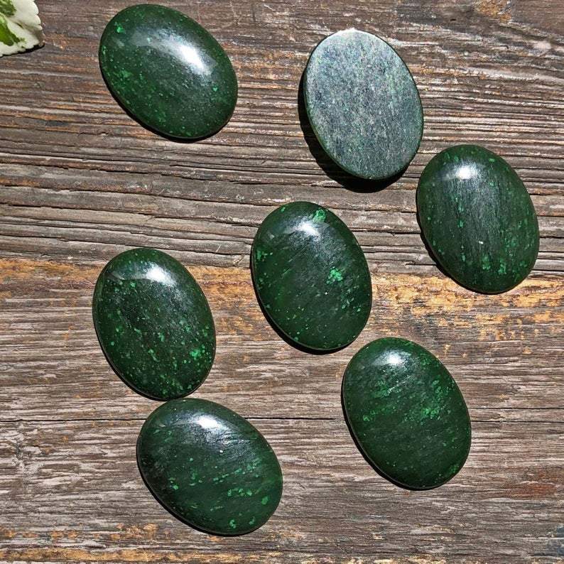Dark Green Oval Cassiar Jade Cabochon, 30x22mm