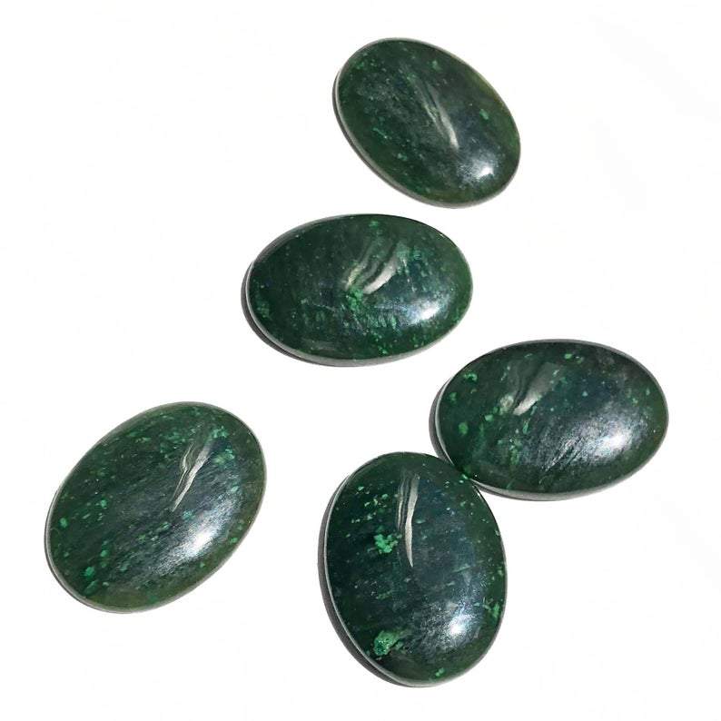 Dark Green Oval Cassiar Jade Cabochon, 30x22mm