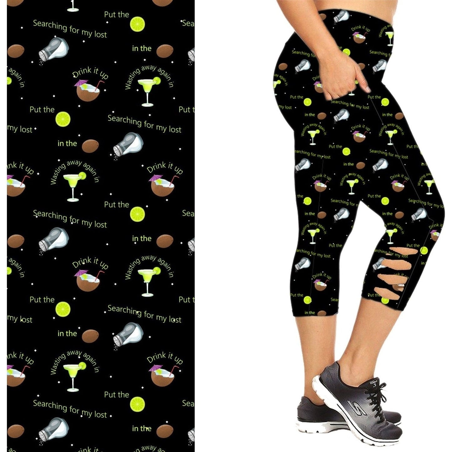 Margarita Leggings Criss Cross Capri Style Party in Black with Pockets