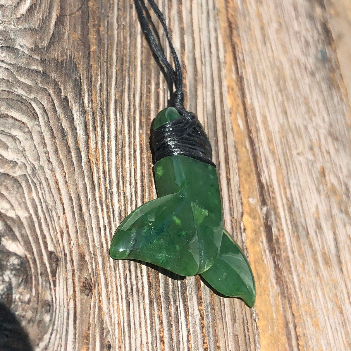 Jade Whale Tail Pendant, 1.5"