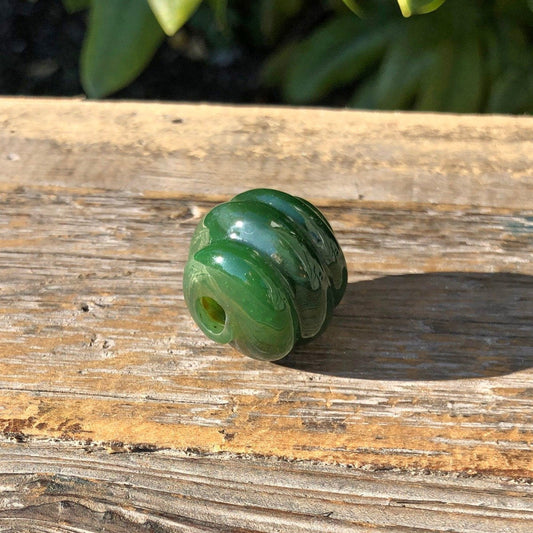 Rich Green Carved Jade Bead, 22mm