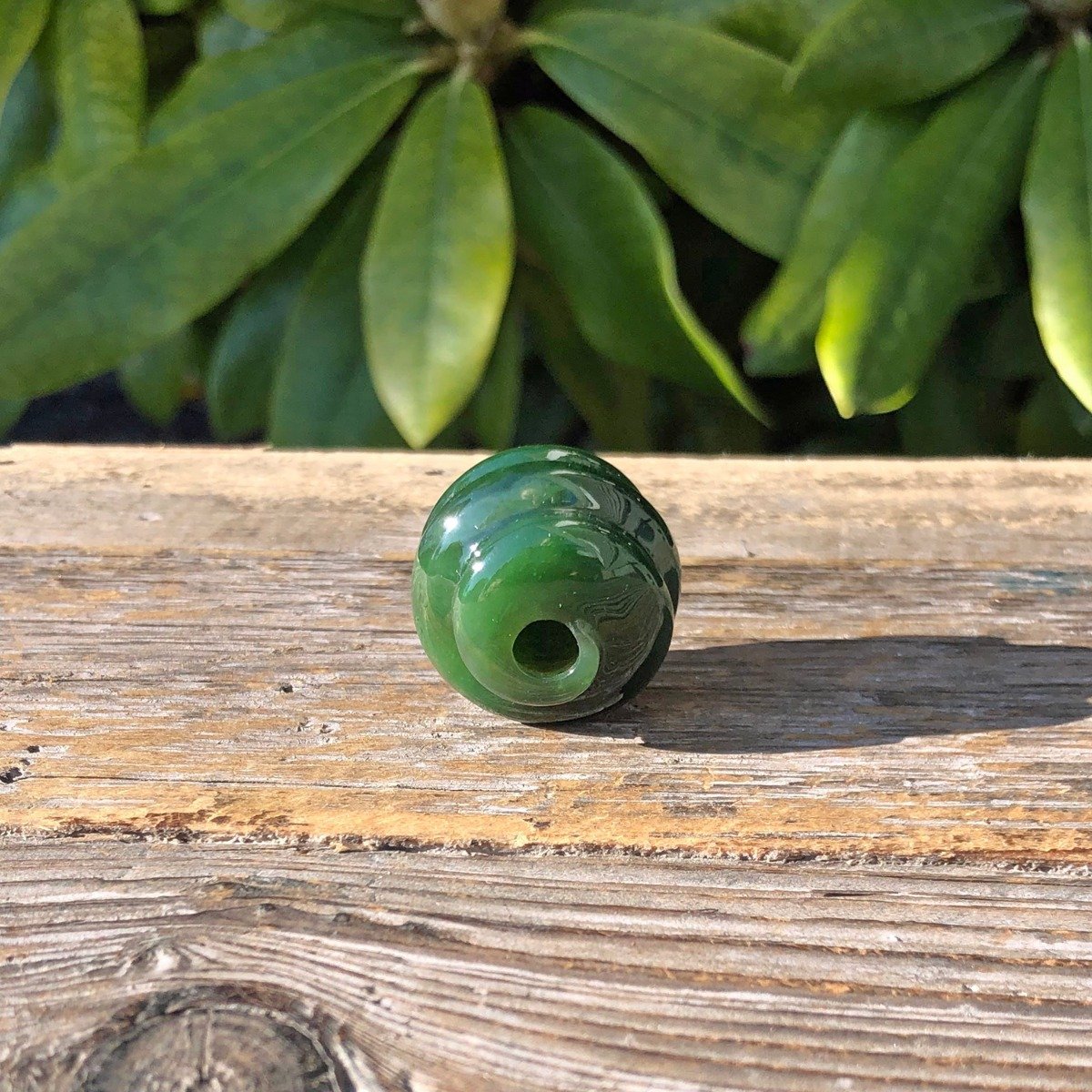 Rich Green Carved Jade Bead, 22mm