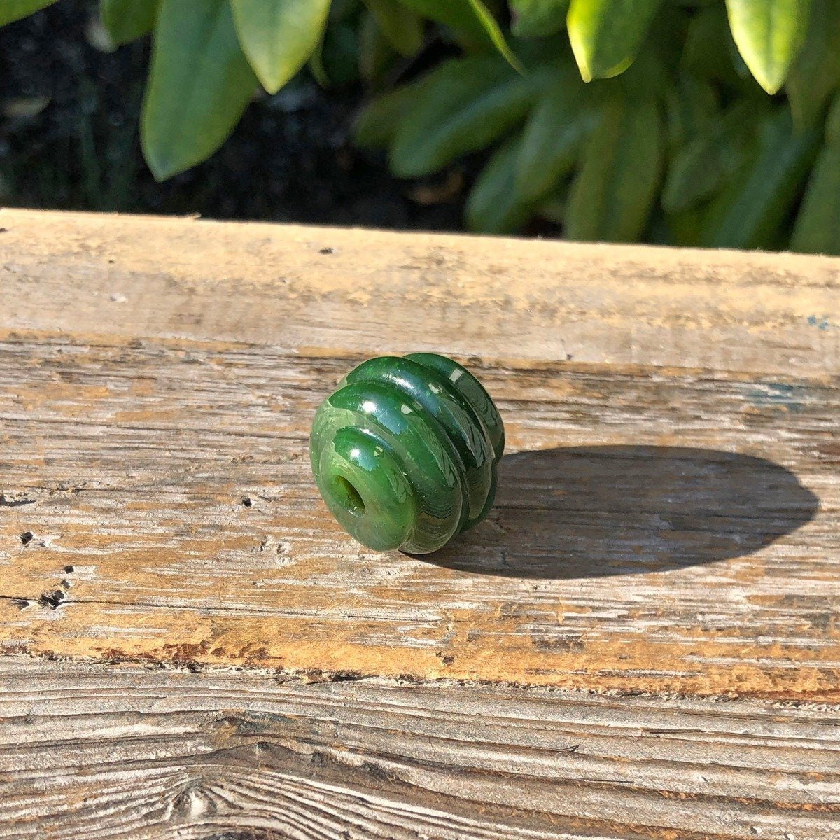 Rich Green Carved Jade Bead, 22mm