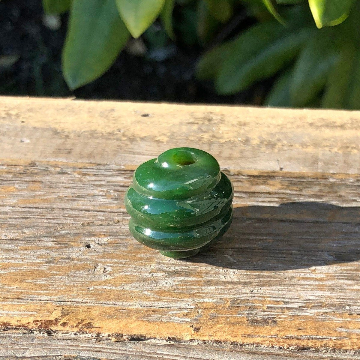 Rich Green Carved Jade Bead, 22mm