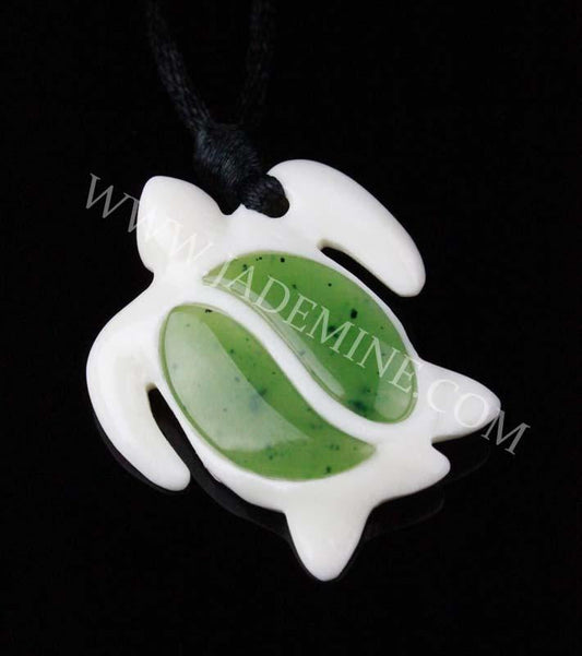 Pendant, Sea Turtle Bone and Jade