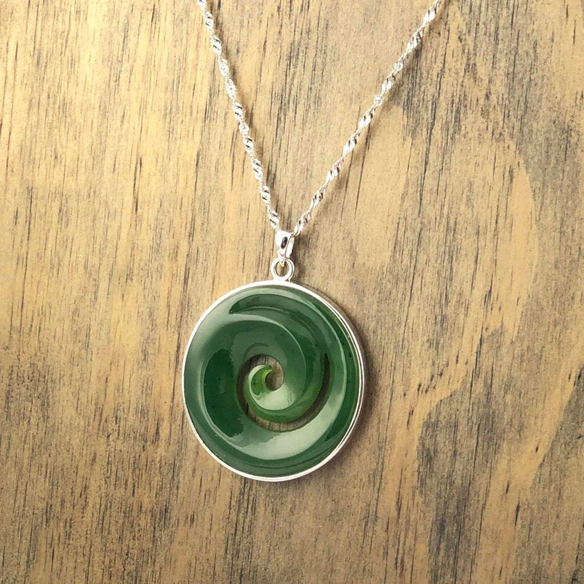 Jade Koru and Sterling Silver Pendant, 32.5mm