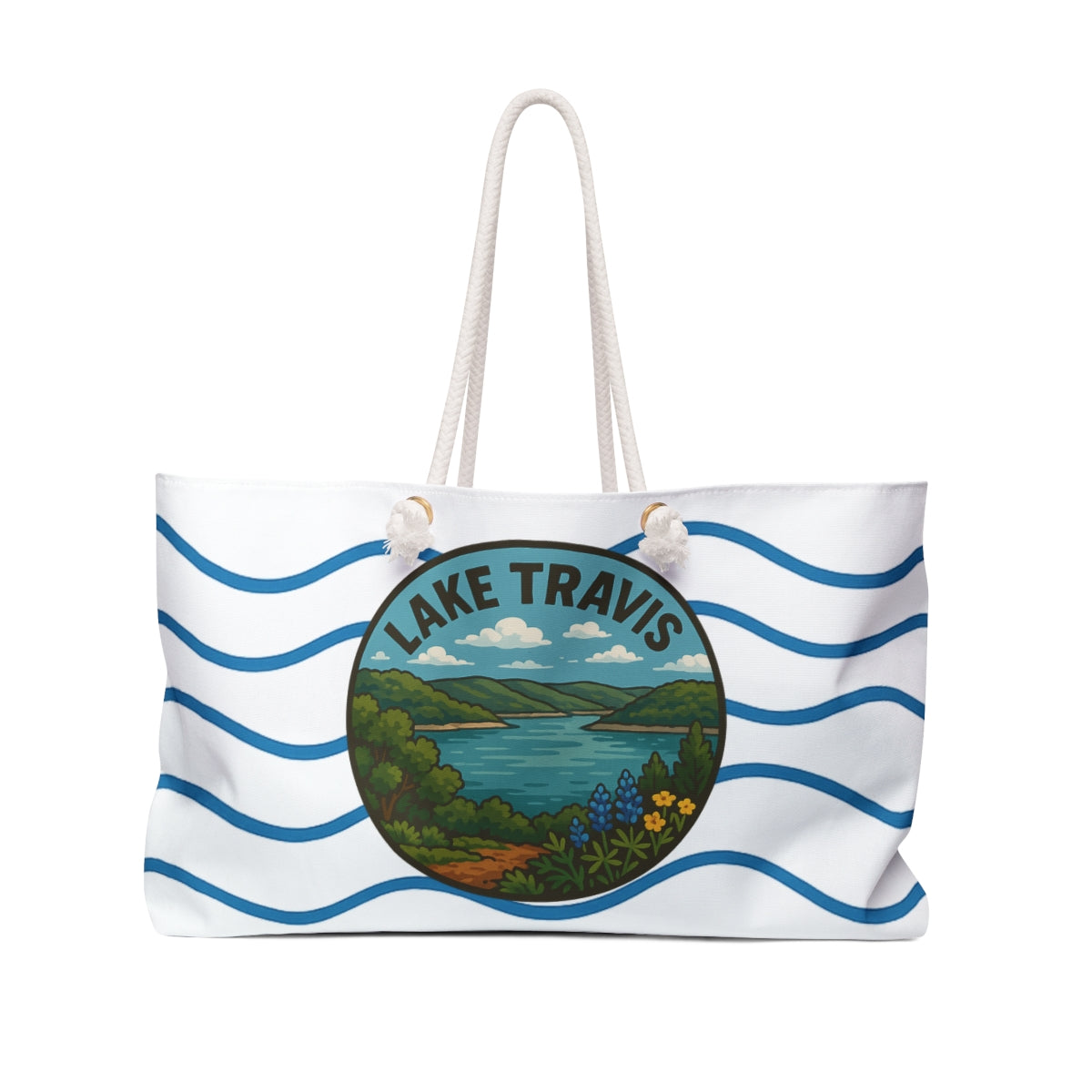 Lake Travis Weekender Bag White | Travel Tote, Beach Bag, Vacation Essentials, Escape Bag, Lake Life Carryall