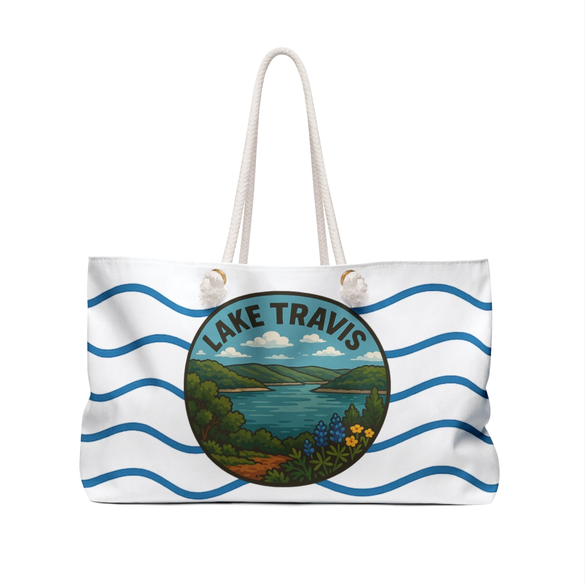 Lake Travis Weekender Bag White | Travel Tote, Beach Bag, Vacation Essentials, Escape Bag, Lake Life Carryall