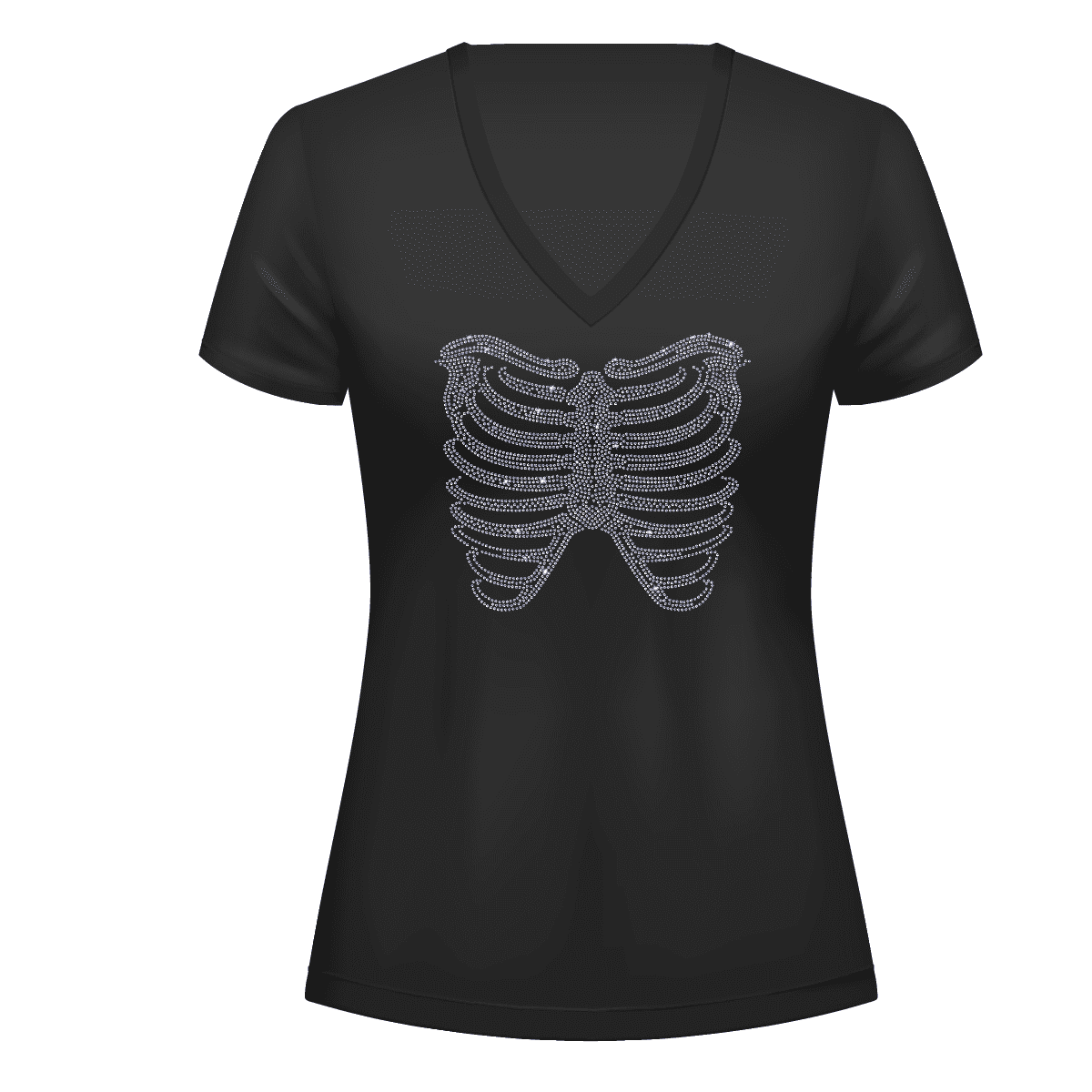 Rhinestone Rib Cage Tee Shirt Crew Neck, V Neck, Long Sleeve