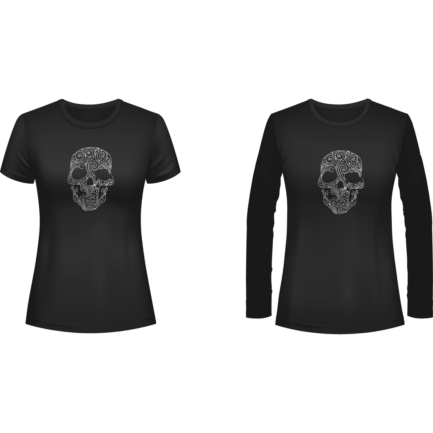 Rhinestone Fancy Skeleton Tee Shirt Crew Neck, V Neck, Long Sleeve