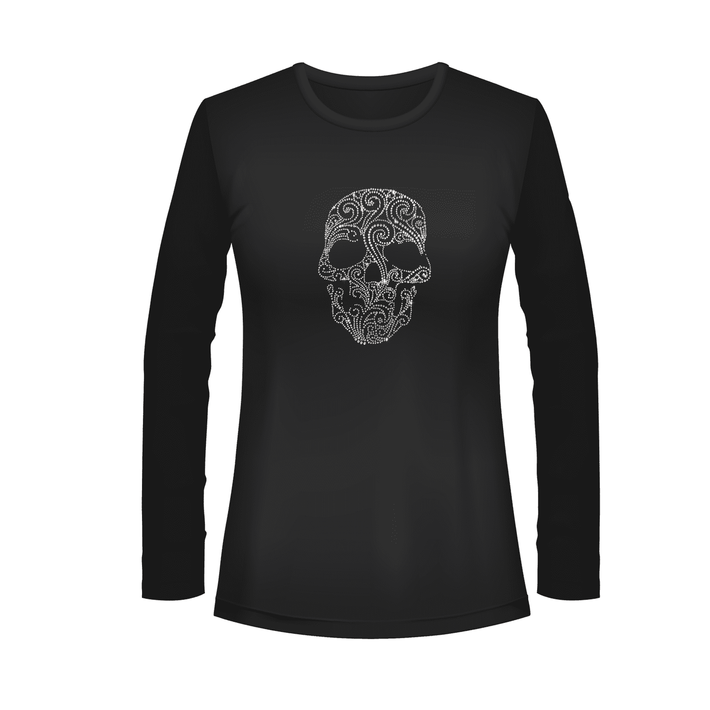 Rhinestone Fancy Skeleton Tee Shirt Crew Neck, V Neck, Long Sleeve