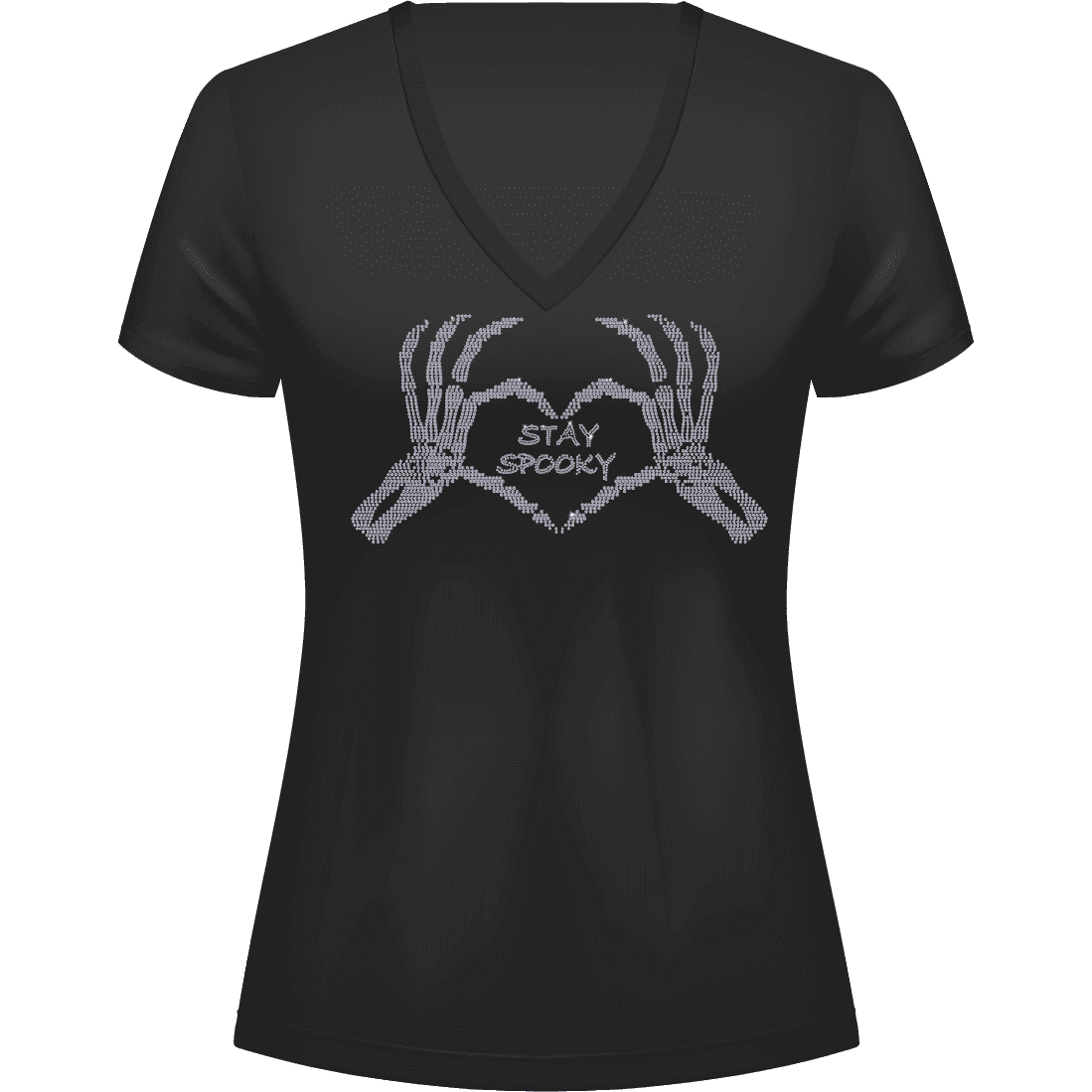Rhinestone Stay Spooky Tee Shirt Crew Neck, V Neck, Long Sleeve