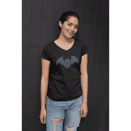 Rhinestone Bat Tee Shirt Crew Neck, V Neck, Long Sleeve