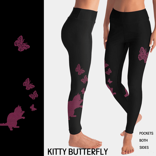 Kitty Butterfly  Rhinestone Leggings with Pockets