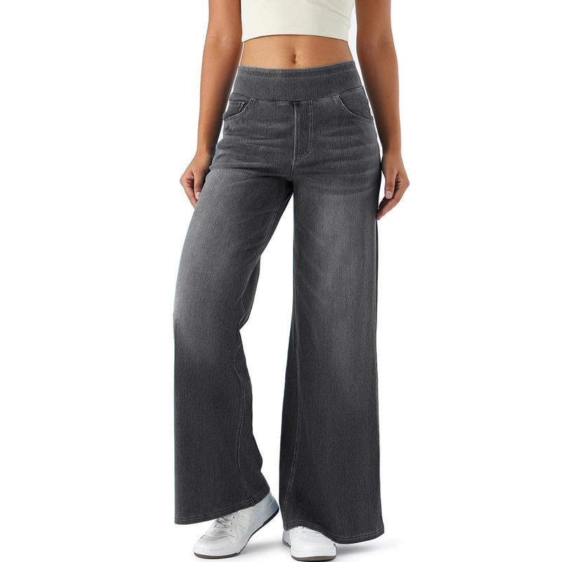 SHOWITTY Women'S Wide-Leg High Waisted Straight Leg Jeans with Pockets – Stretchy Denim Pants