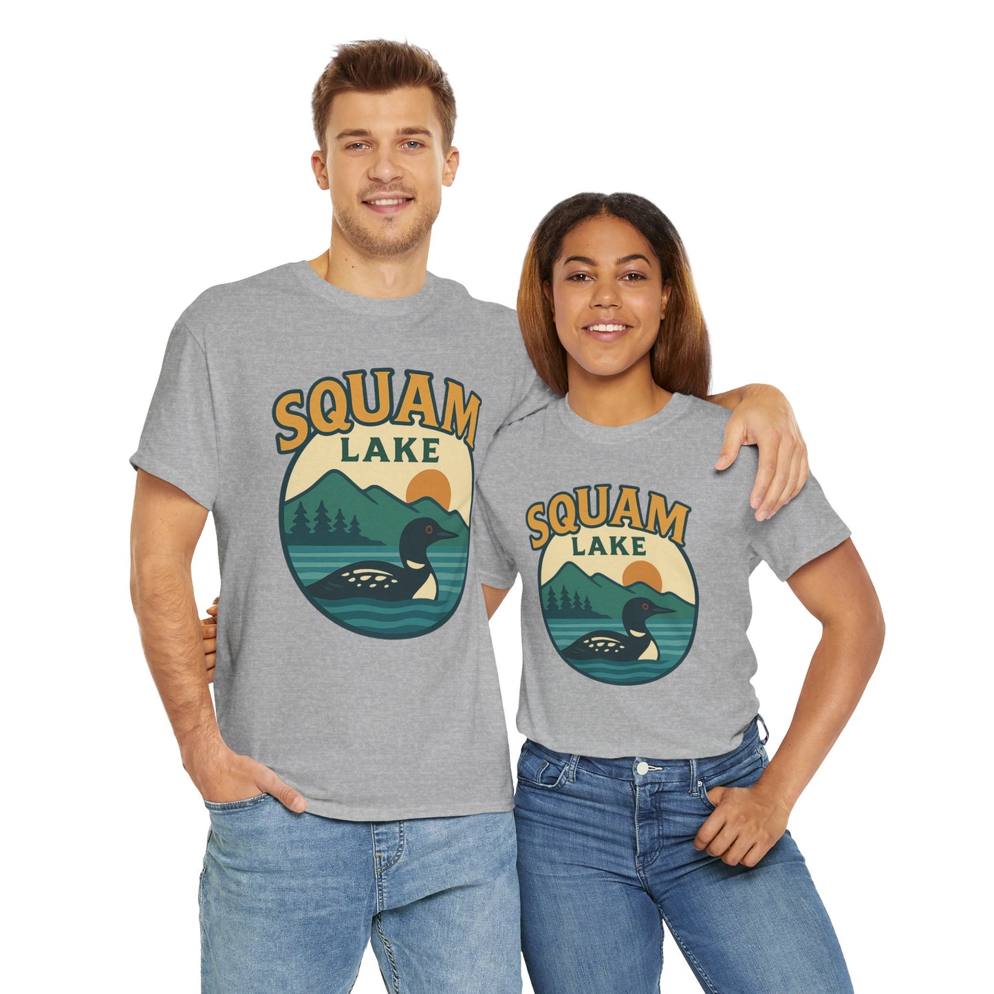 Squam Lake Graphic Tee | Unisex Heavy Cotton T-Shirt, Nature Lover Gift, Lake Adventure Shirt, Outdoor Apparel, Vintage Lake Design