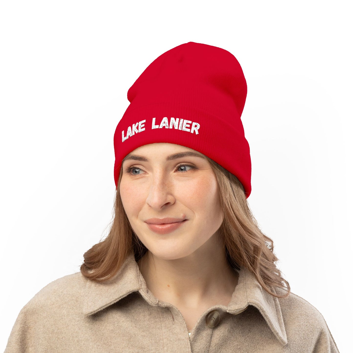 Lake Lanier Cozy Embroidered Knit Beanie, Winter Hat, Lake Lanier Merchandise, Warm Knit Hat, Gift for Her, Outdoor Beanie