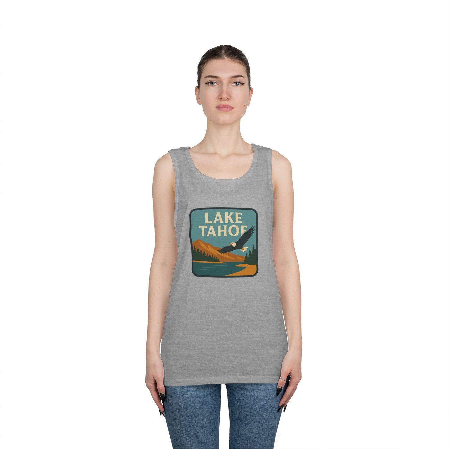 Lake Tahoe Vintage Unisex Heavy Cotton Tank Top, Summer Shirt, Lake Apparel, Outdoor Activity, Gift for Nature Lovers