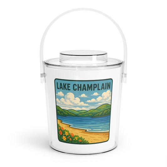 Lake Champlain Charming Lake House Ice Bucket with Tongs, Summer Party Essential, Outdoor Gatherings, Vintage Lake Decor, Unique Gifts for Hosts