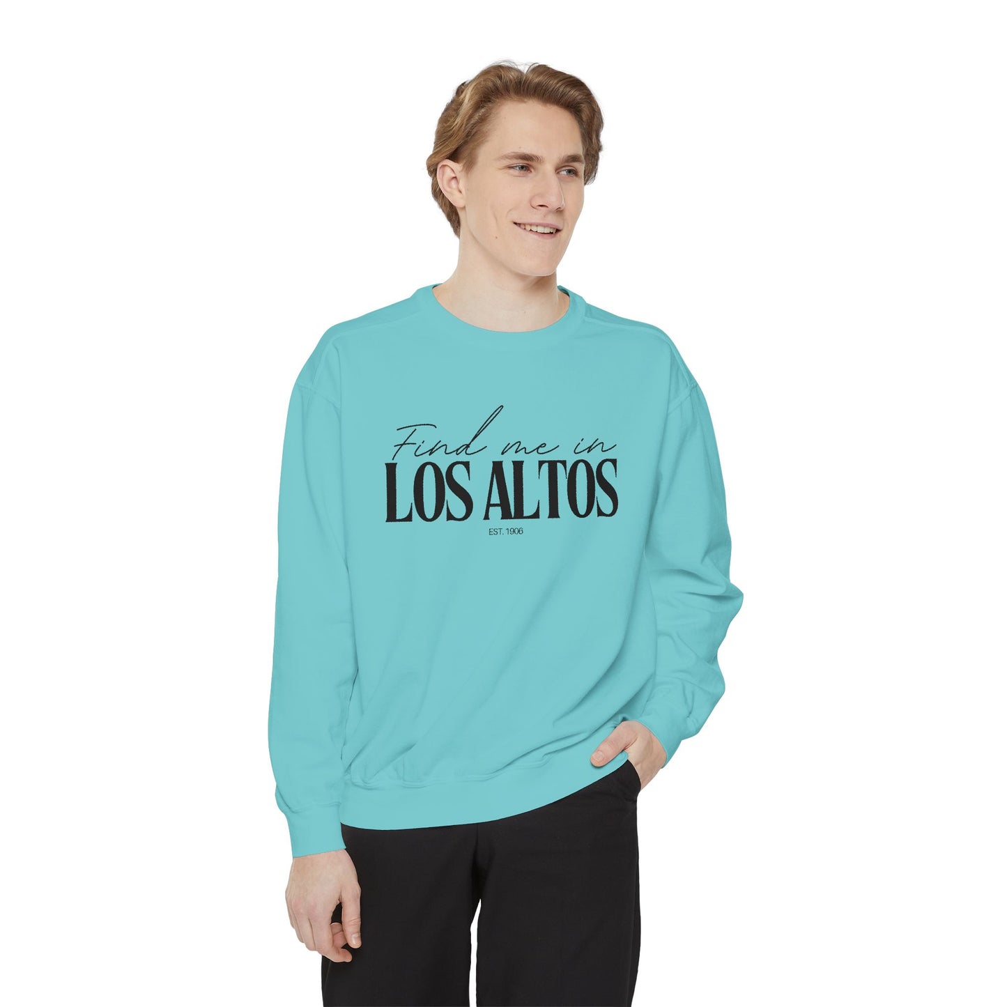 Los Altos Cozy Sweatshirt, Unisex Garment-Dyed Crew, Casual Wear, Gift for Friends, Fall Fashion, Lounge Style