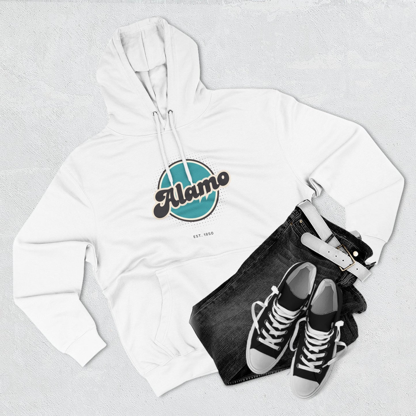 Alamo Retro Vibe Hoodie for Casual Days, Streetwear, Unisex Gift, Cozy Layering Apparel