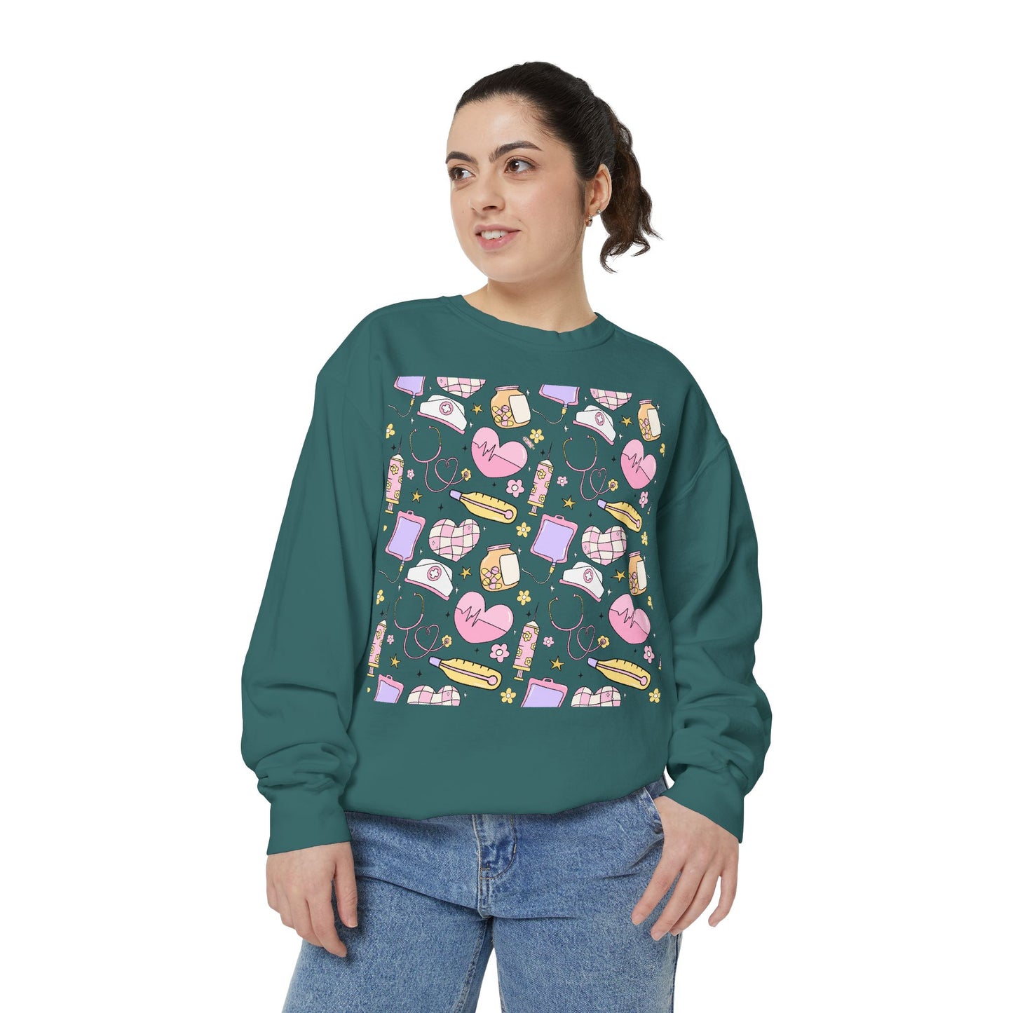 Nurse Cute Patterned Unisex Sweatshirt - Cozy Gift for Her, Trendy Casual Wear, Perfect for Fall, Spring, Birthdays, Love, Friendship