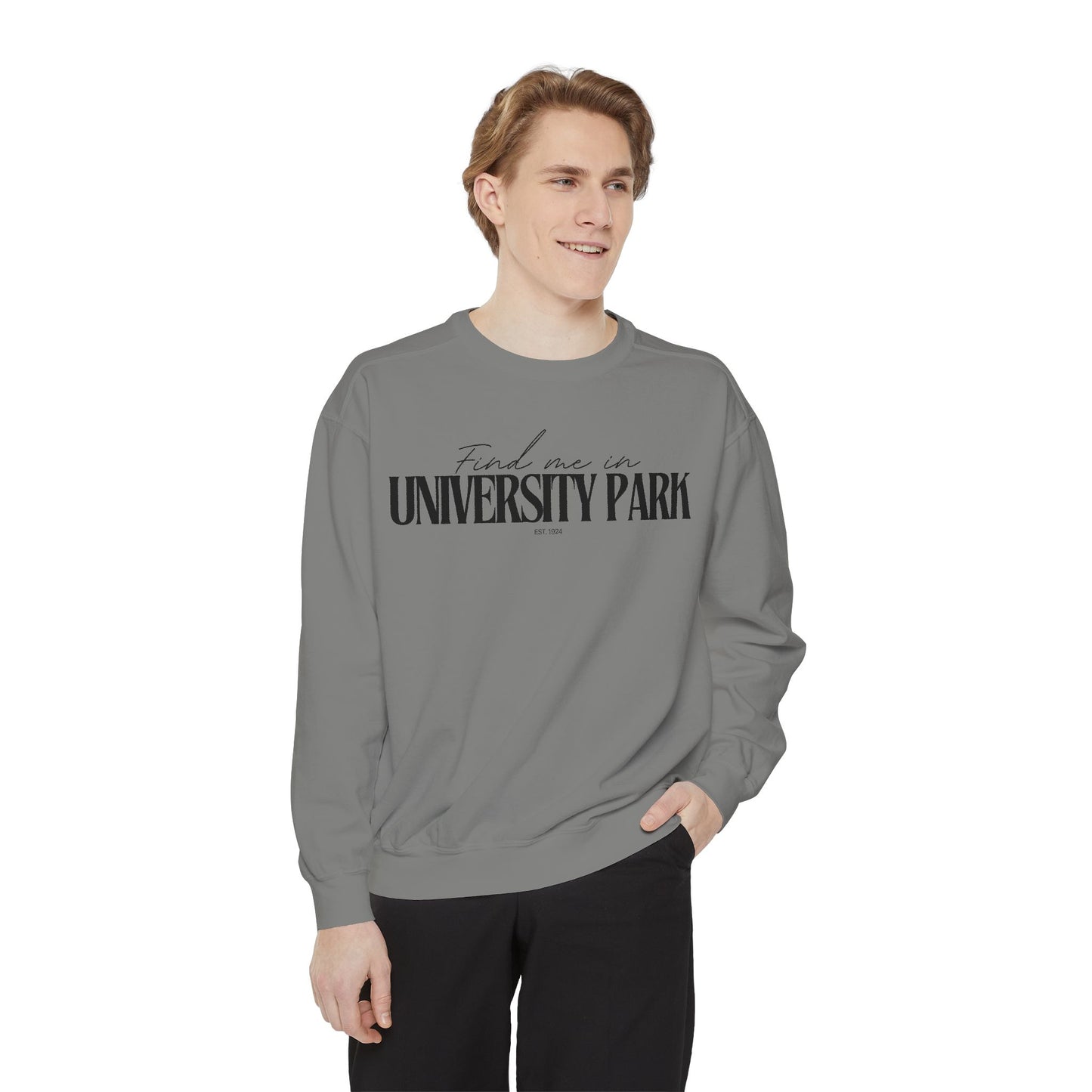 University Park Cozy Sweatshirt, Unisex Garment-Dyed Crew, Casual Wear, Gift for Friends, Fall Fashion, Lounge Style