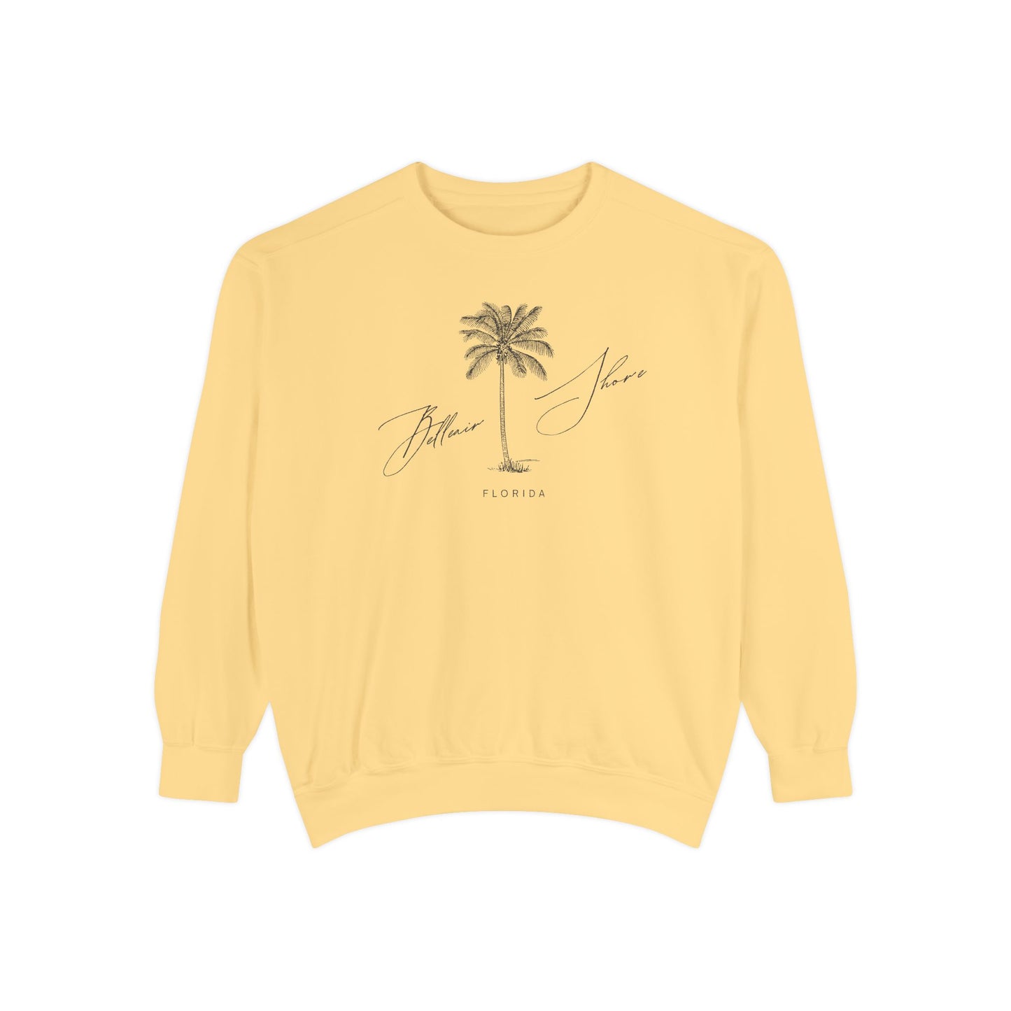 Belleair Shore Chill Vibes Sweatshirt - Unisex Garment-Dyed Style, Perfect for Lounging, Gift for Her, Palm Tree Design, Summer Escape