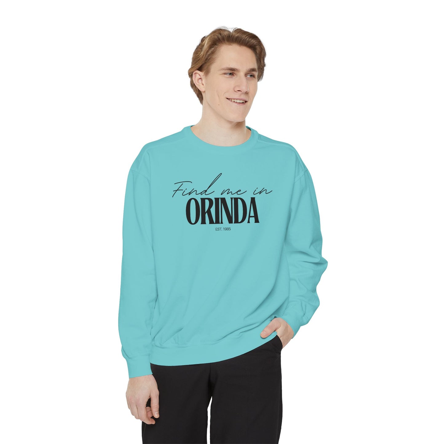 Orinda Cozy Sweatshirt, Unisex Garment-Dyed Crew, Casual Wear, Gift for Friends, Fall Fashion, Lounge Style