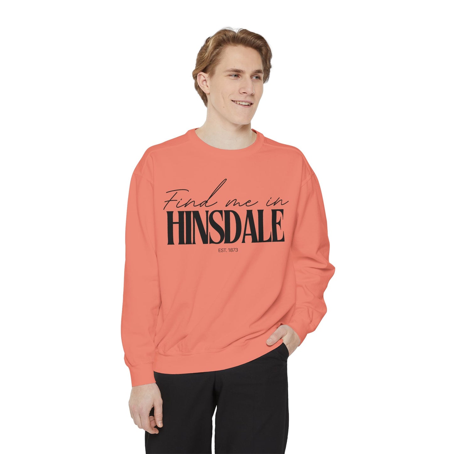 Hinsdale Cozy Sweatshirt, Unisex Garment-Dyed Crew, Casual Wear, Gift for Friends, Fall Fashion, Lounge Style