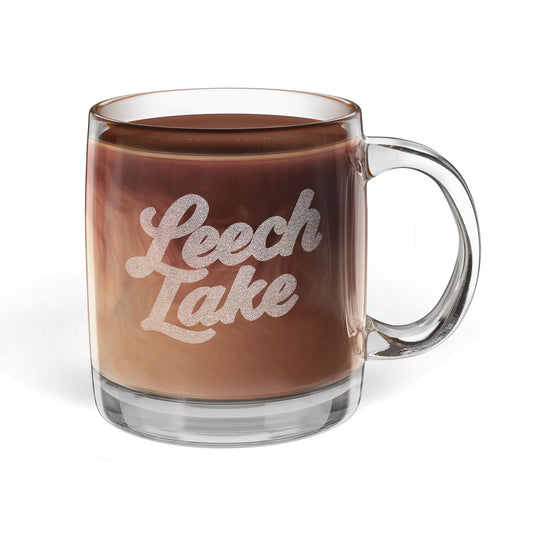 Leech Lake Engraved Coffee Mug - Personalized Glass Cup for Coffee Lovers, Gifts for Birthdays, Weddings, Housewarming, Custom Drinkware