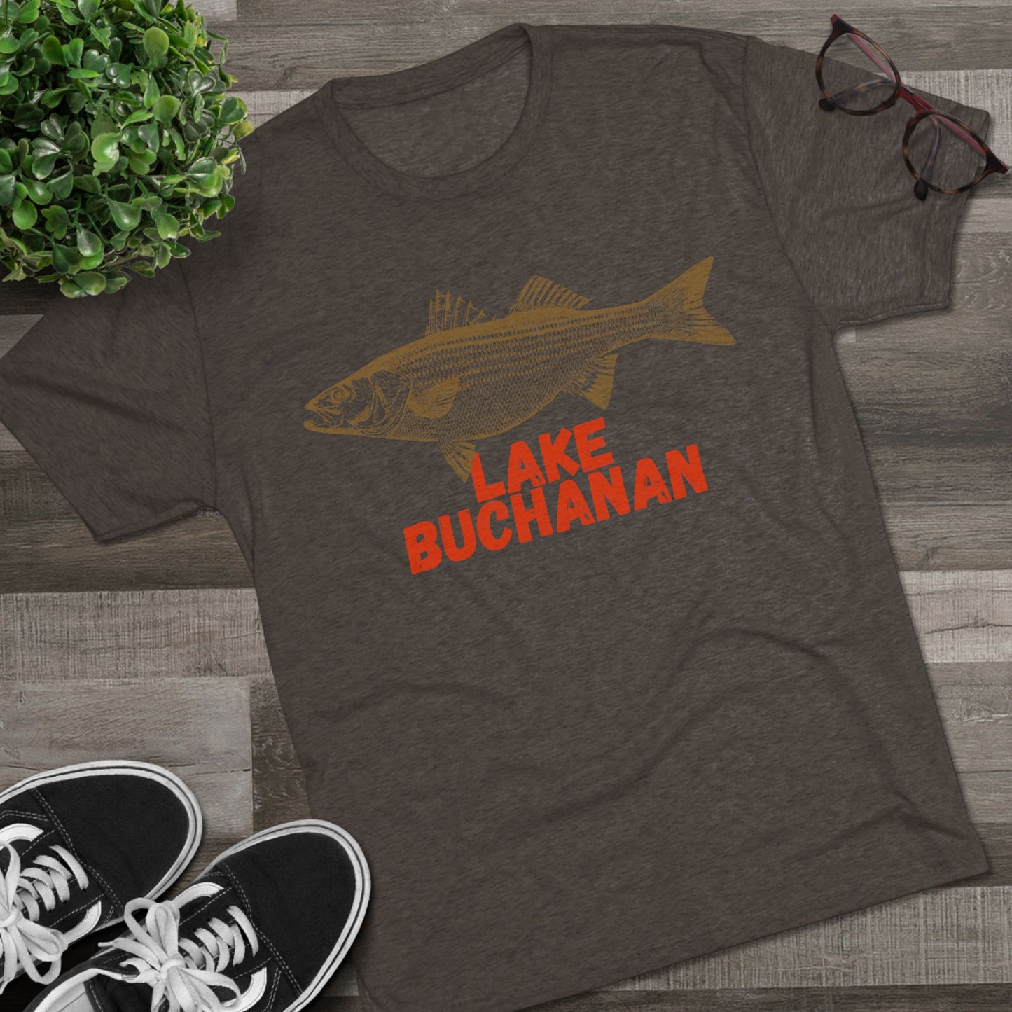 Lake Buchanan Fishing Tee, Unisex Crew Neck Shirt, Summer Lake Apparel, Gift for Fishermen, Outdoor Adventure T-Shirt, Lake House Style